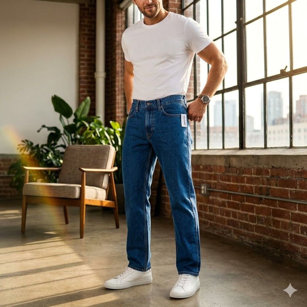 Old Navy Structured Loose Jeans Mens 30x32 Straight Leg 100% Cotton Blue Denim